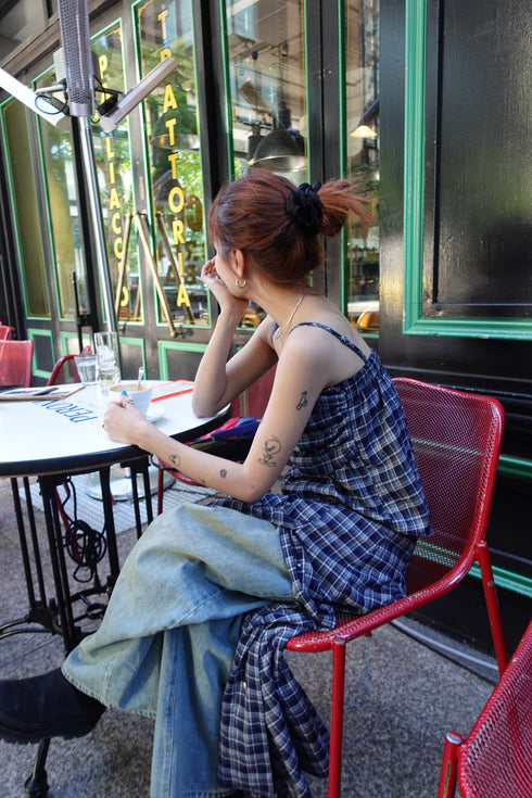 チェックスリットボタンスカート